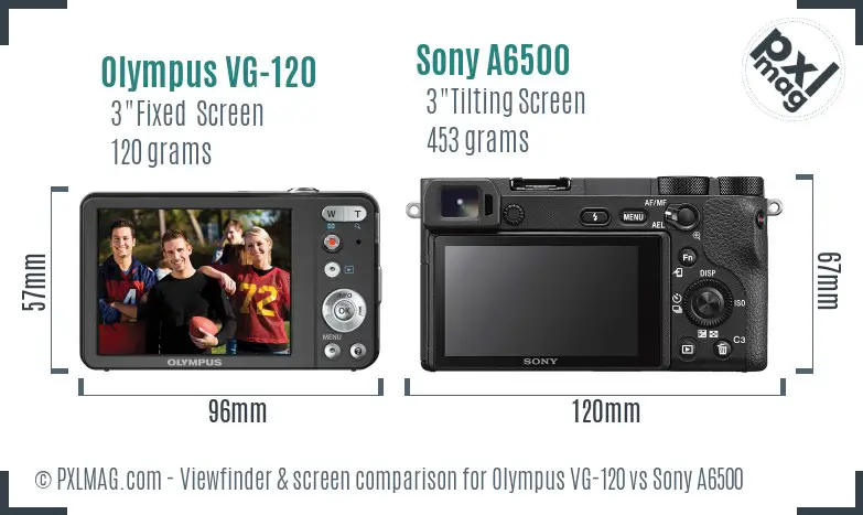 Olympus VG-120 vs Sony A6500 Screen and Viewfinder comparison
