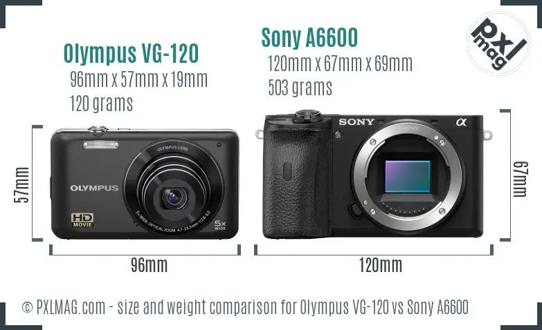 Olympus VG-120 vs Sony A6600 size comparison