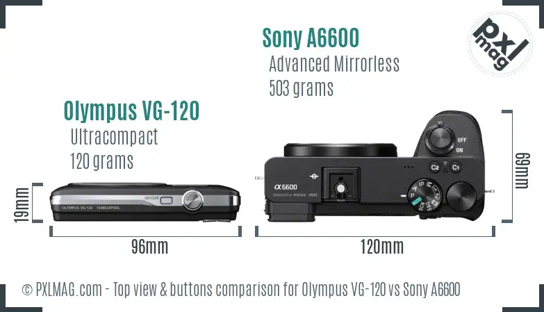 Olympus VG-120 vs Sony A6600 top view buttons comparison