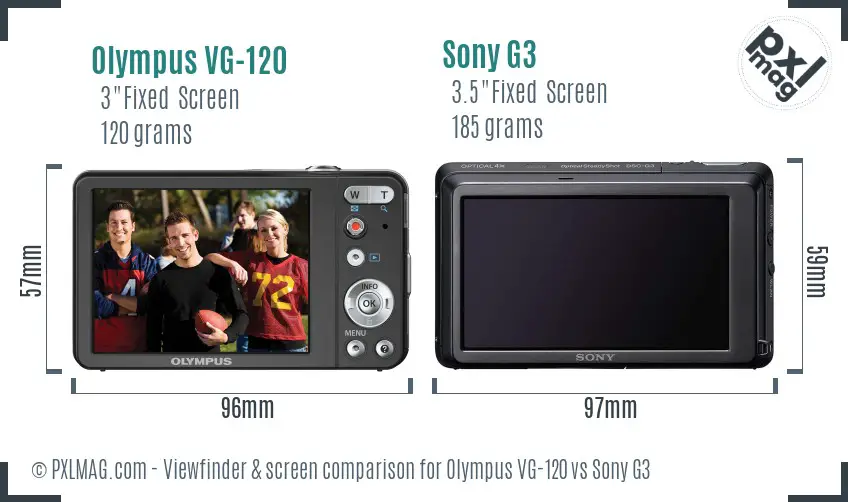 Olympus VG-120 vs Sony G3 Screen and Viewfinder comparison