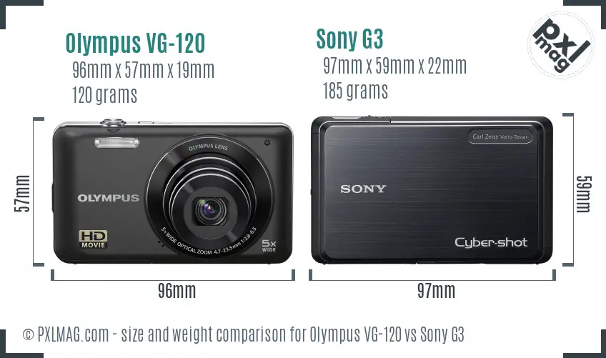 Olympus VG-120 vs Sony G3 size comparison