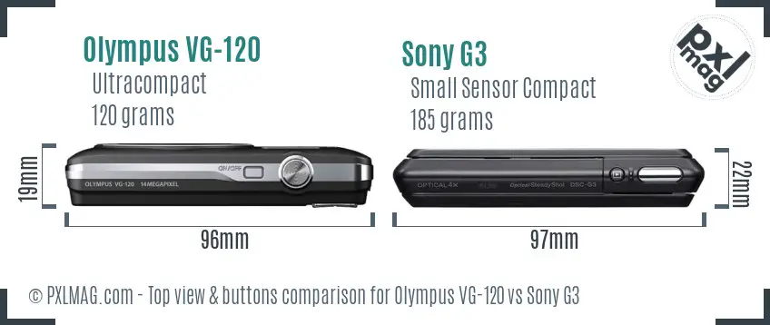 Olympus VG-120 vs Sony G3 top view buttons comparison