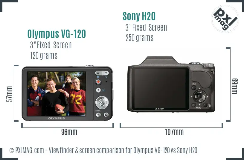 Olympus VG-120 vs Sony H20 Screen and Viewfinder comparison