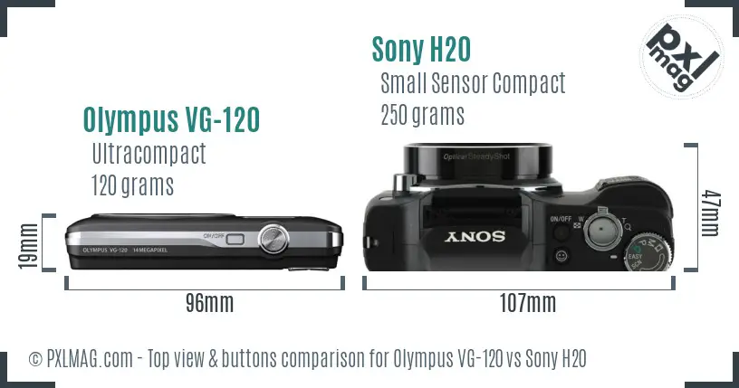 Olympus VG-120 vs Sony H20 top view buttons comparison