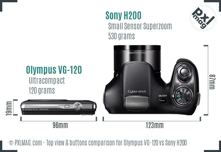 Olympus VG-120 vs Sony H200 top view buttons comparison