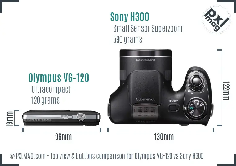 Olympus VG-120 vs Sony H300 top view buttons comparison
