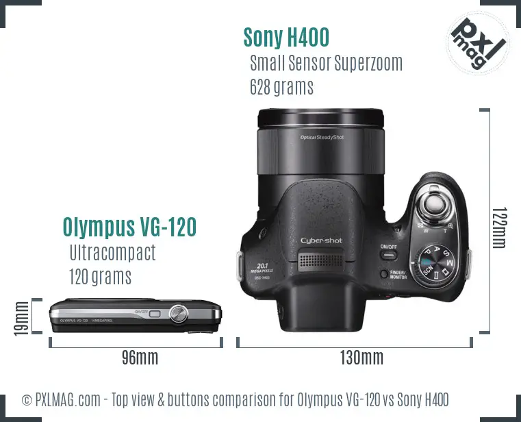 Olympus VG-120 vs Sony H400 top view buttons comparison
