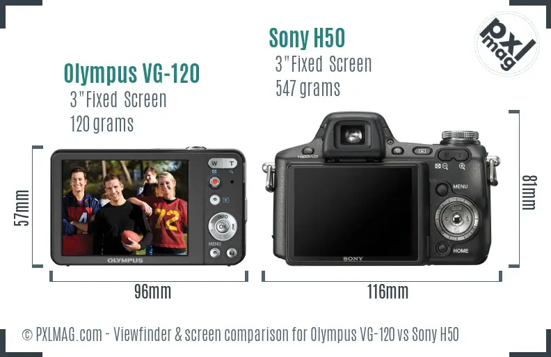 Olympus VG-120 vs Sony H50 Screen and Viewfinder comparison