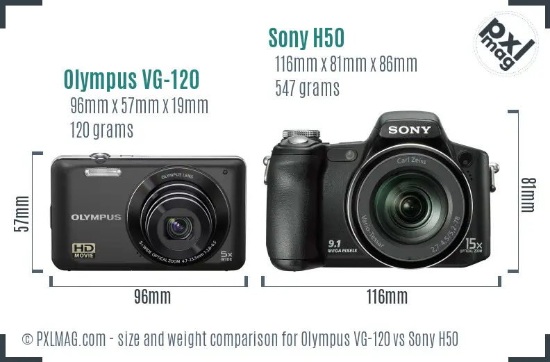 Olympus VG-120 vs Sony H50 size comparison
