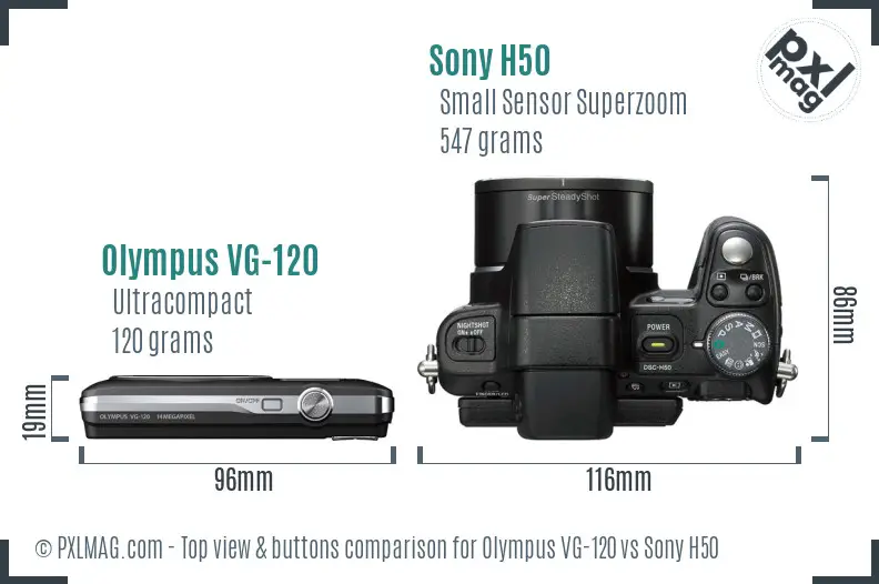 Olympus VG-120 vs Sony H50 top view buttons comparison