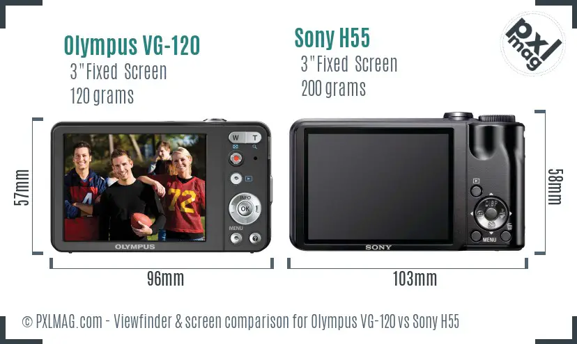Olympus VG-120 vs Sony H55 Screen and Viewfinder comparison