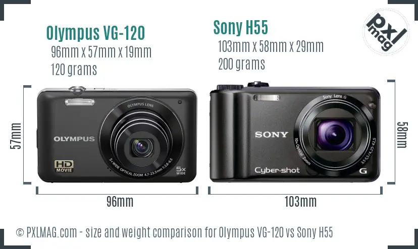 Olympus VG-120 vs Sony H55 size comparison