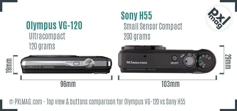 Olympus VG-120 vs Sony H55 top view buttons comparison