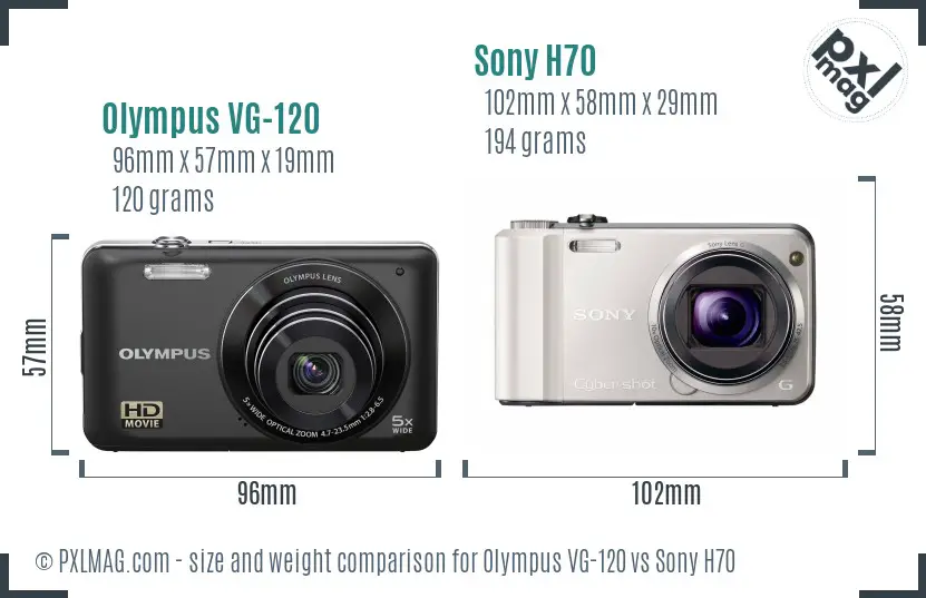Olympus VG-120 vs Sony H70 size comparison