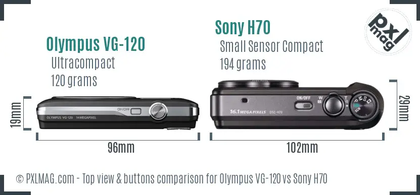 Olympus VG-120 vs Sony H70 top view buttons comparison