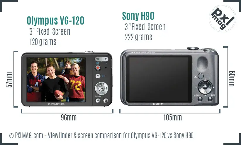 Olympus VG-120 vs Sony H90 Screen and Viewfinder comparison