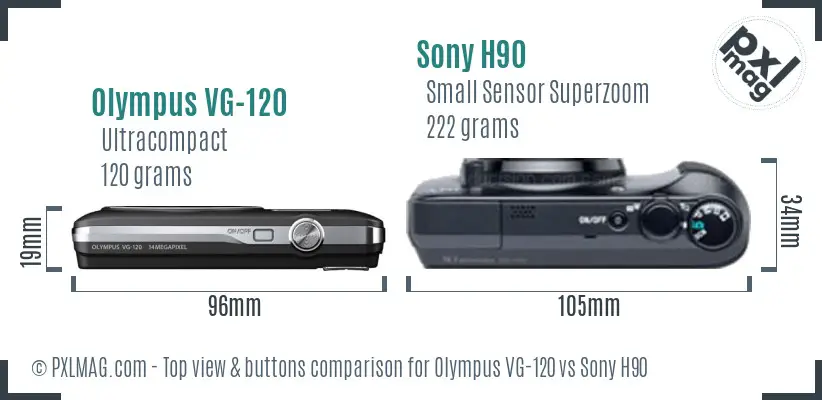 Olympus VG-120 vs Sony H90 top view buttons comparison