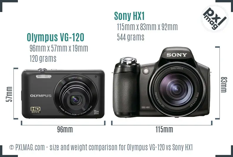 Olympus VG-120 vs Sony HX1 size comparison