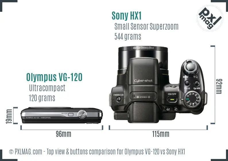 Olympus VG-120 vs Sony HX1 top view buttons comparison