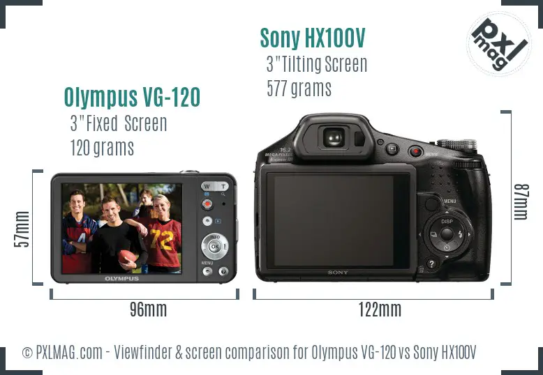 Olympus VG-120 vs Sony HX100V Screen and Viewfinder comparison