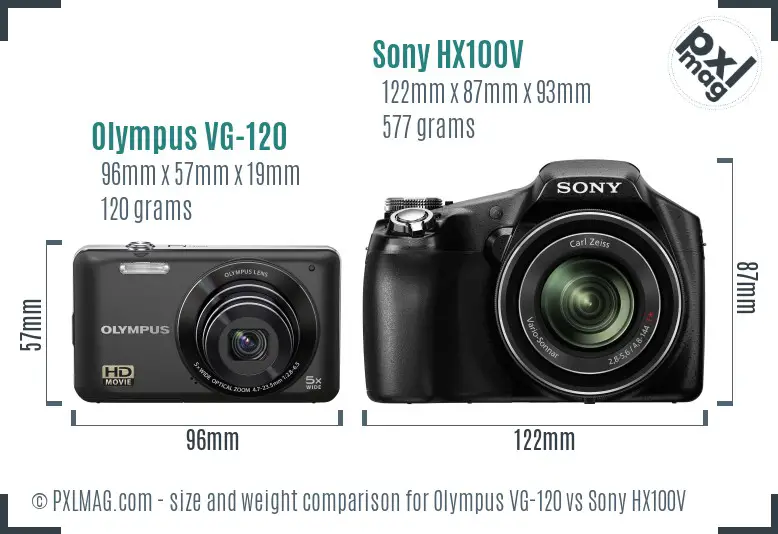 Olympus VG-120 vs Sony HX100V size comparison