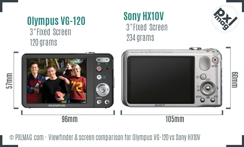 Olympus VG-120 vs Sony HX10V Screen and Viewfinder comparison