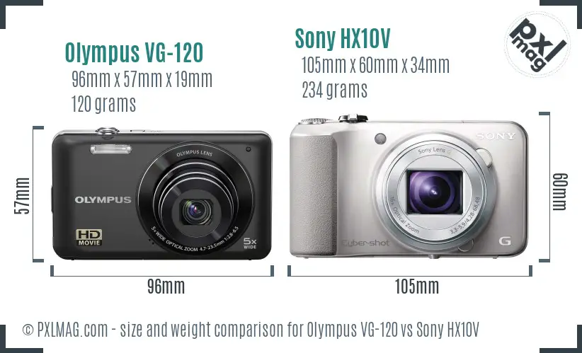 Olympus VG-120 vs Sony HX10V size comparison