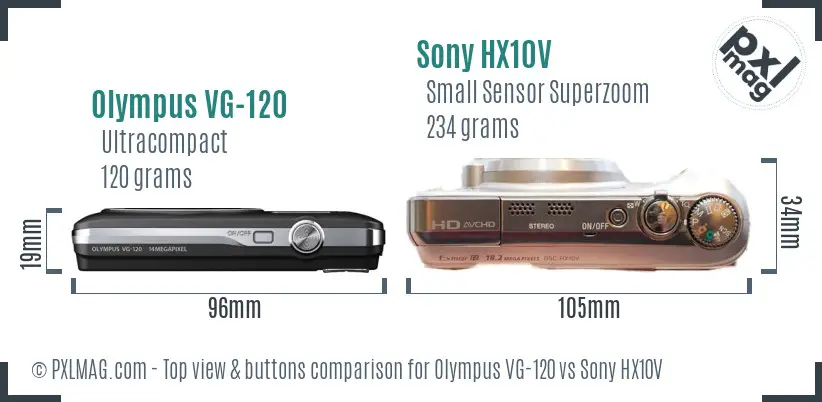 Olympus VG-120 vs Sony HX10V top view buttons comparison