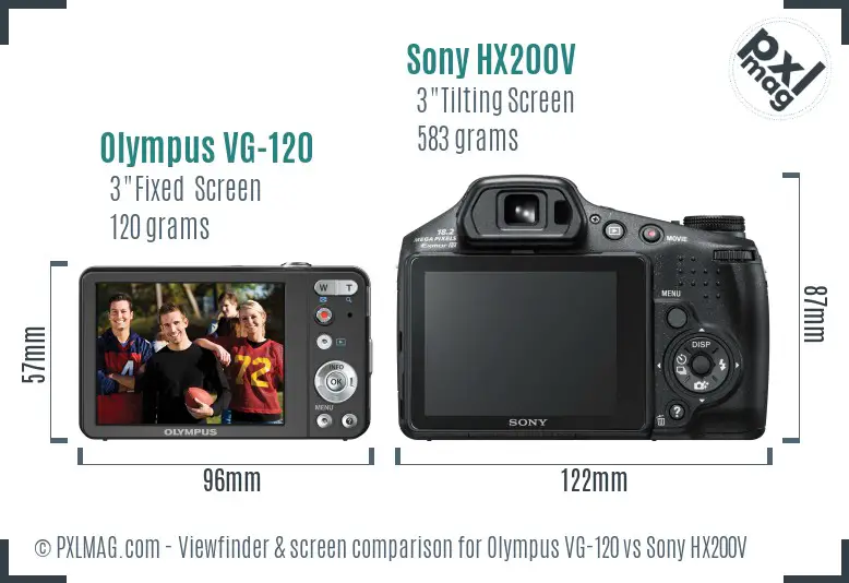 Olympus VG-120 vs Sony HX200V Screen and Viewfinder comparison