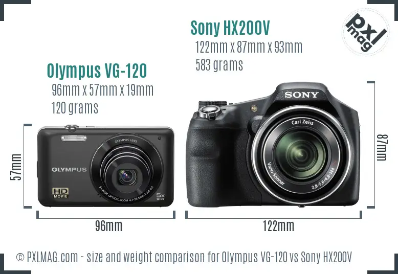 Olympus VG-120 vs Sony HX200V size comparison