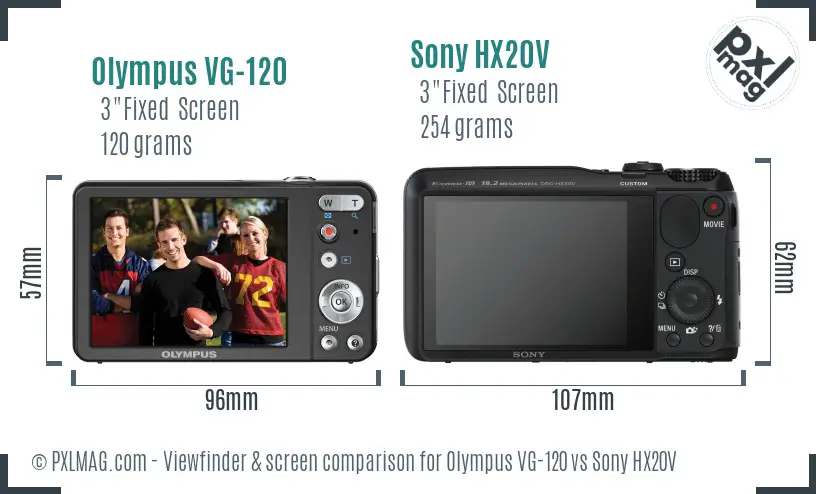Olympus VG-120 vs Sony HX20V Screen and Viewfinder comparison