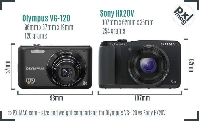 Olympus VG-120 vs Sony HX20V size comparison