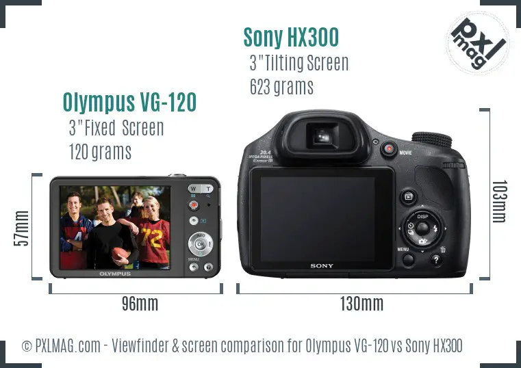 Olympus VG-120 vs Sony HX300 Screen and Viewfinder comparison