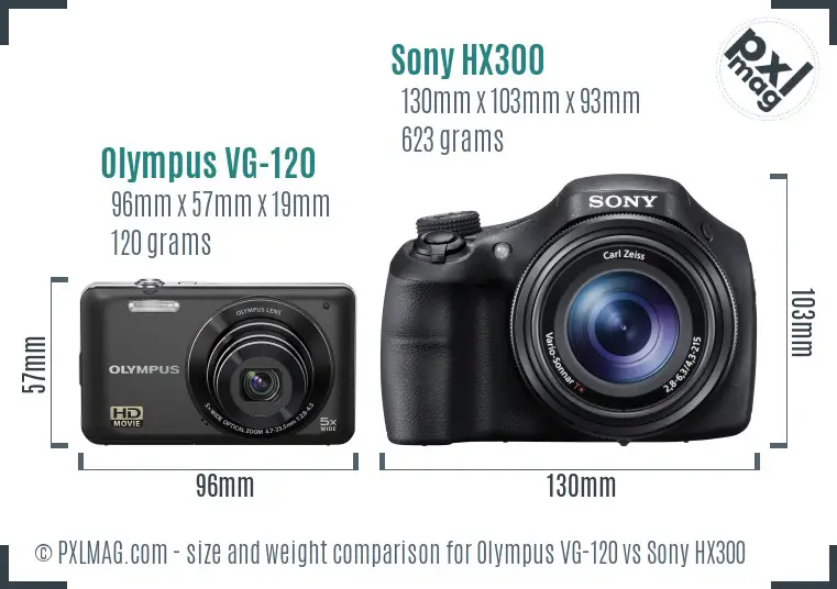 Olympus VG-120 vs Sony HX300 size comparison