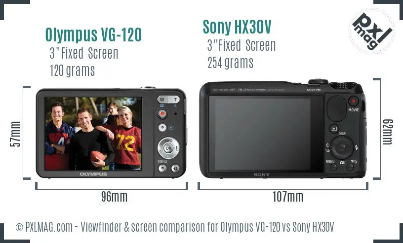 Olympus VG-120 vs Sony HX30V Screen and Viewfinder comparison