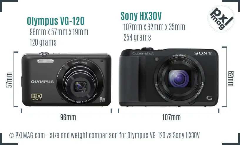Olympus VG-120 vs Sony HX30V size comparison