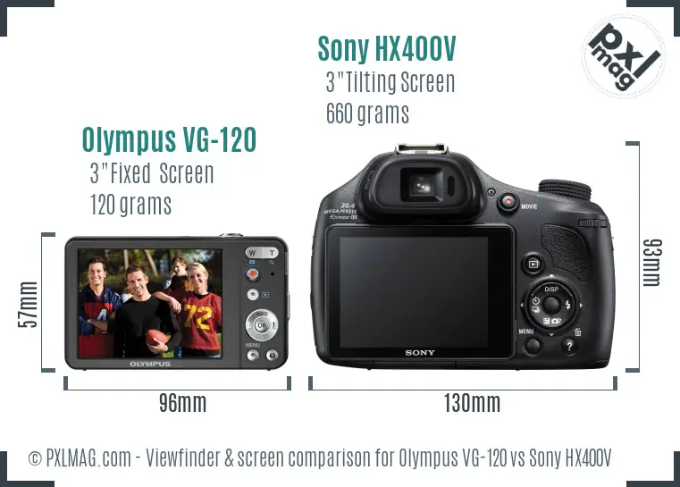 Olympus VG-120 vs Sony HX400V Screen and Viewfinder comparison