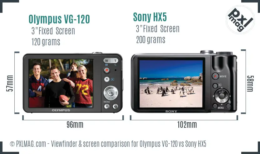 Olympus VG-120 vs Sony HX5 Screen and Viewfinder comparison