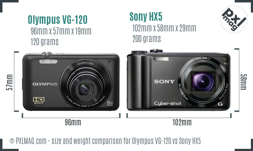 Olympus VG-120 vs Sony HX5 size comparison
