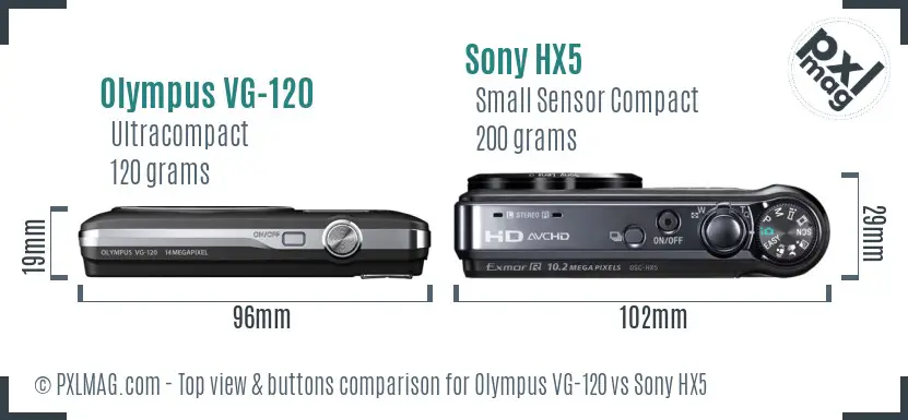 Olympus VG-120 vs Sony HX5 top view buttons comparison
