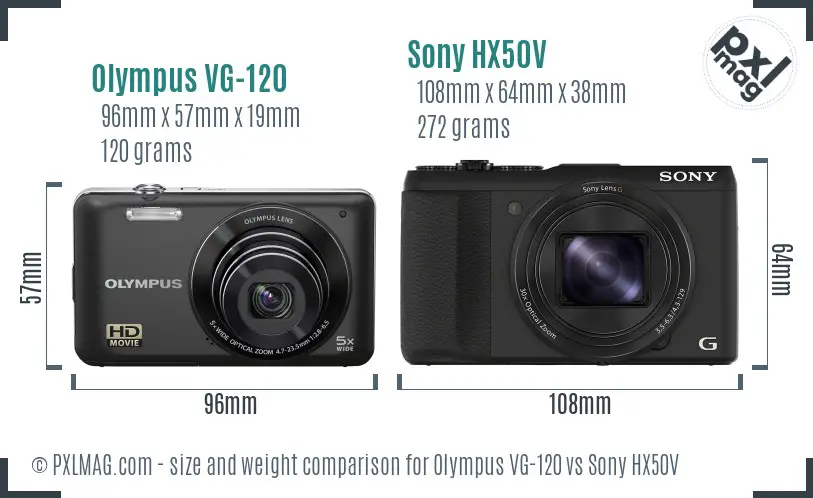 Olympus VG-120 vs Sony HX50V size comparison