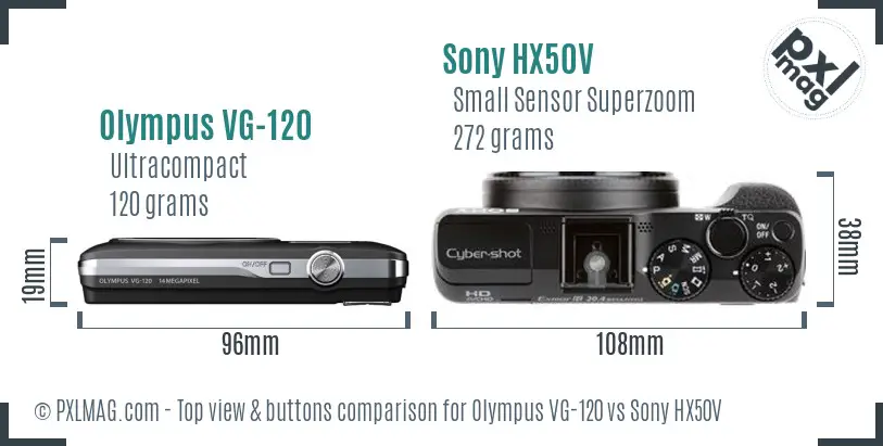 Olympus VG-120 vs Sony HX50V top view buttons comparison