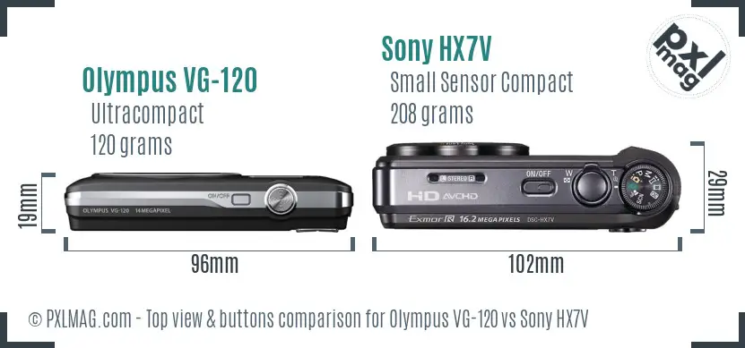Olympus VG-120 vs Sony HX7V top view buttons comparison