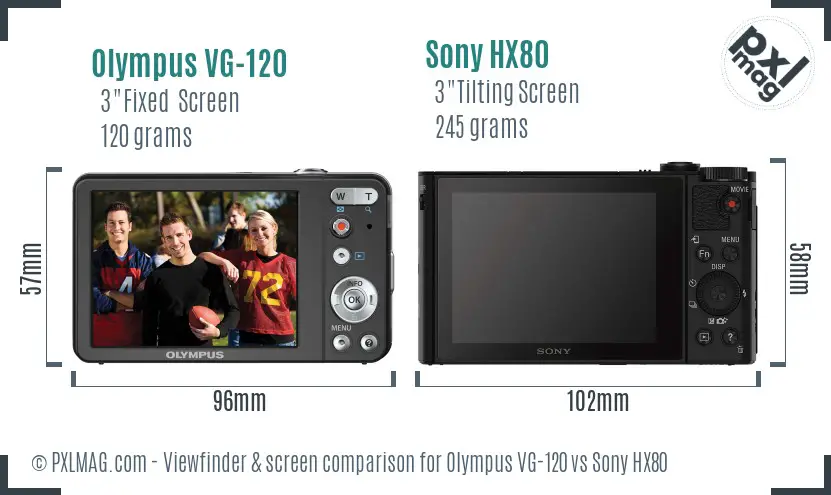 Olympus VG-120 vs Sony HX80 Screen and Viewfinder comparison