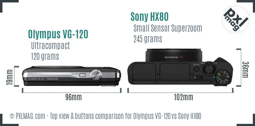 Olympus VG-120 vs Sony HX80 top view buttons comparison