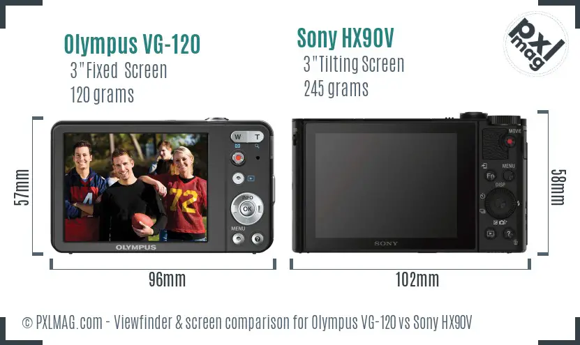 Olympus VG-120 vs Sony HX90V Screen and Viewfinder comparison