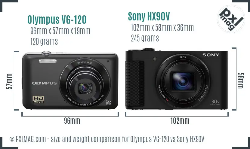 Olympus VG-120 vs Sony HX90V size comparison