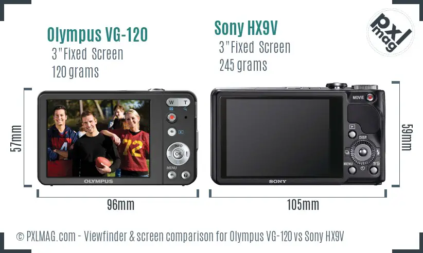Olympus VG-120 vs Sony HX9V Screen and Viewfinder comparison