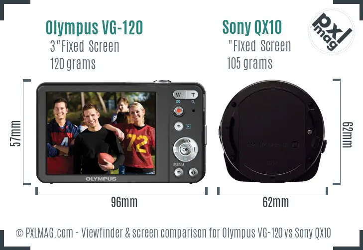 Olympus VG-120 vs Sony QX10 Screen and Viewfinder comparison