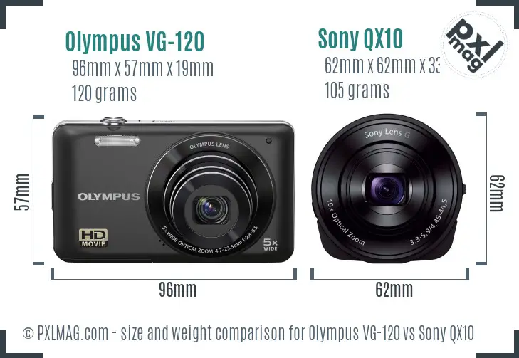 Olympus VG-120 vs Sony QX10 size comparison